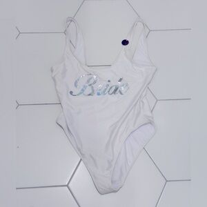NWT-Forever 21 Bride Swimsuit White Pearlesque Sparkley Women’s One Piece Size L